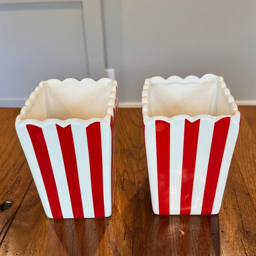 Rae Dunn Red and White Striped Popcorn Containers